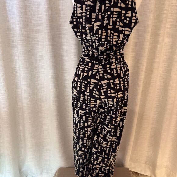 H by Halston Black/white Sz S Petite Jet Set Jersey Crop Wide-Leg Jumpsuit - Picture 3 of 11